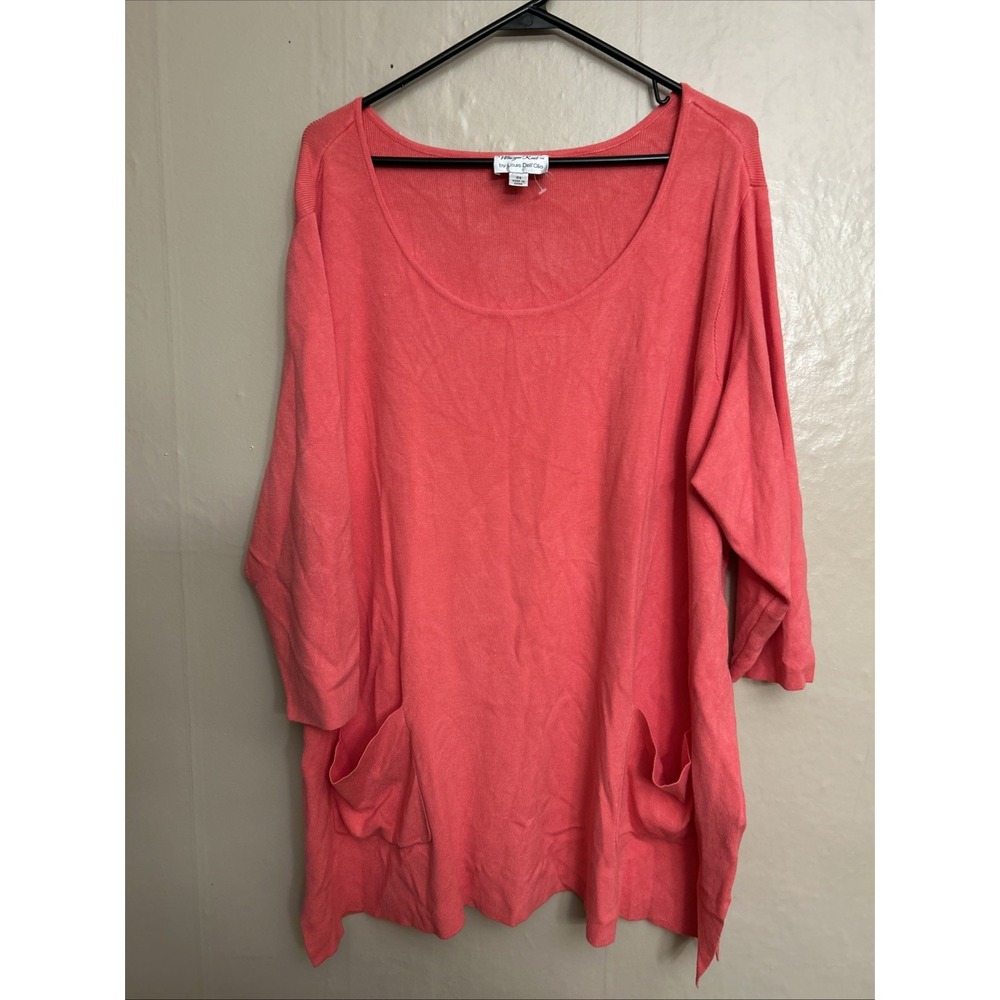 linea louis‎ whisper knit 3X Coral Color 3/4 Sleeve Light Spring Sweater Top